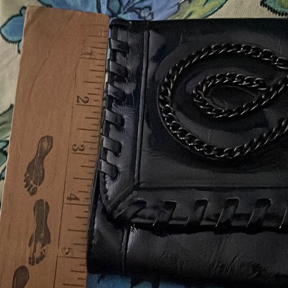 LikeNew Giannini Black Faux Patent Leather Clutch Purse Chain Embellished - Picture 11 of 11